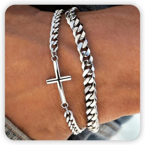 Stainless Steel Cross Cuban Chain Bracelet for Men