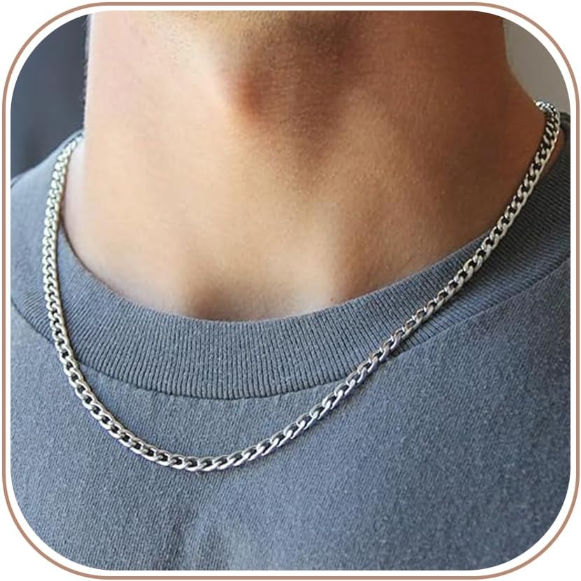 Silver Chain and Cross Pendant Necklace Set for Men