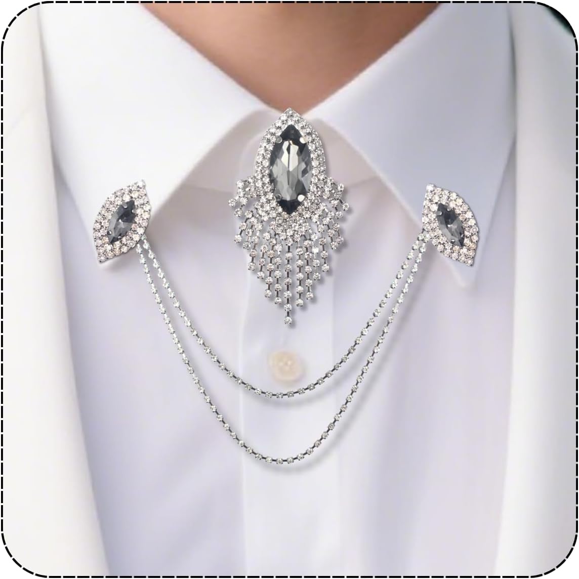 Rhinestone Chain Pin and Button Cover Set for Men