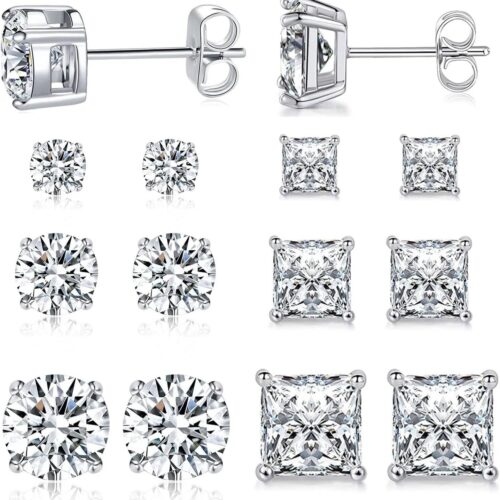 Cubic Zirconia Stud Earrings Set for Men