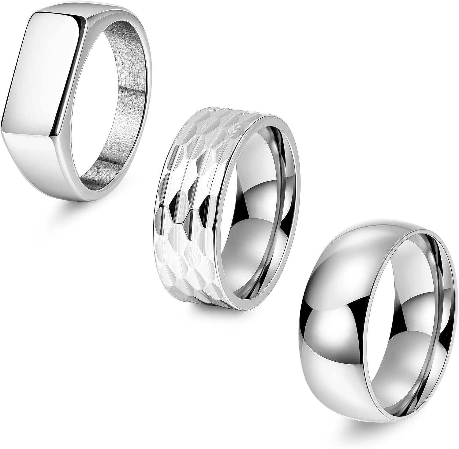 Men's Band Ring Set with Dome and Signet Designs