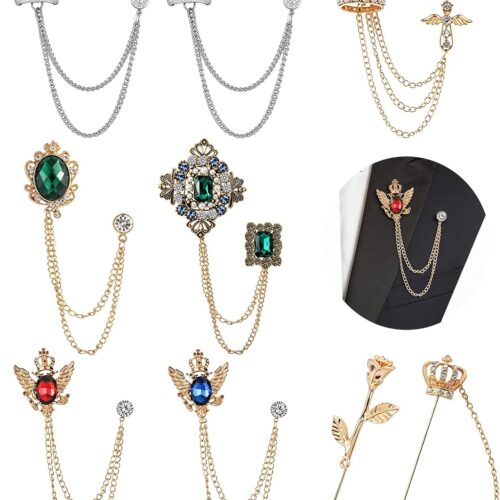 Men's Brooch Set with Crown and Floral Designs