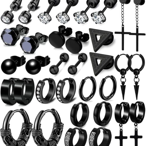 Black Earrings Set for Men