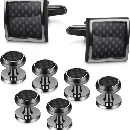 Square and Round Cufflinks and Shirt Studs Set for Men