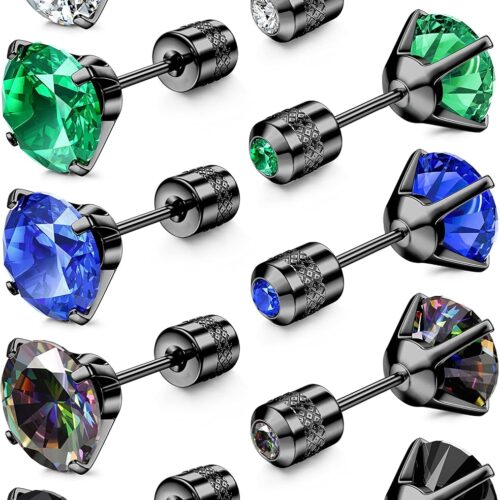 CZ Screw Back Earrings Set for Men