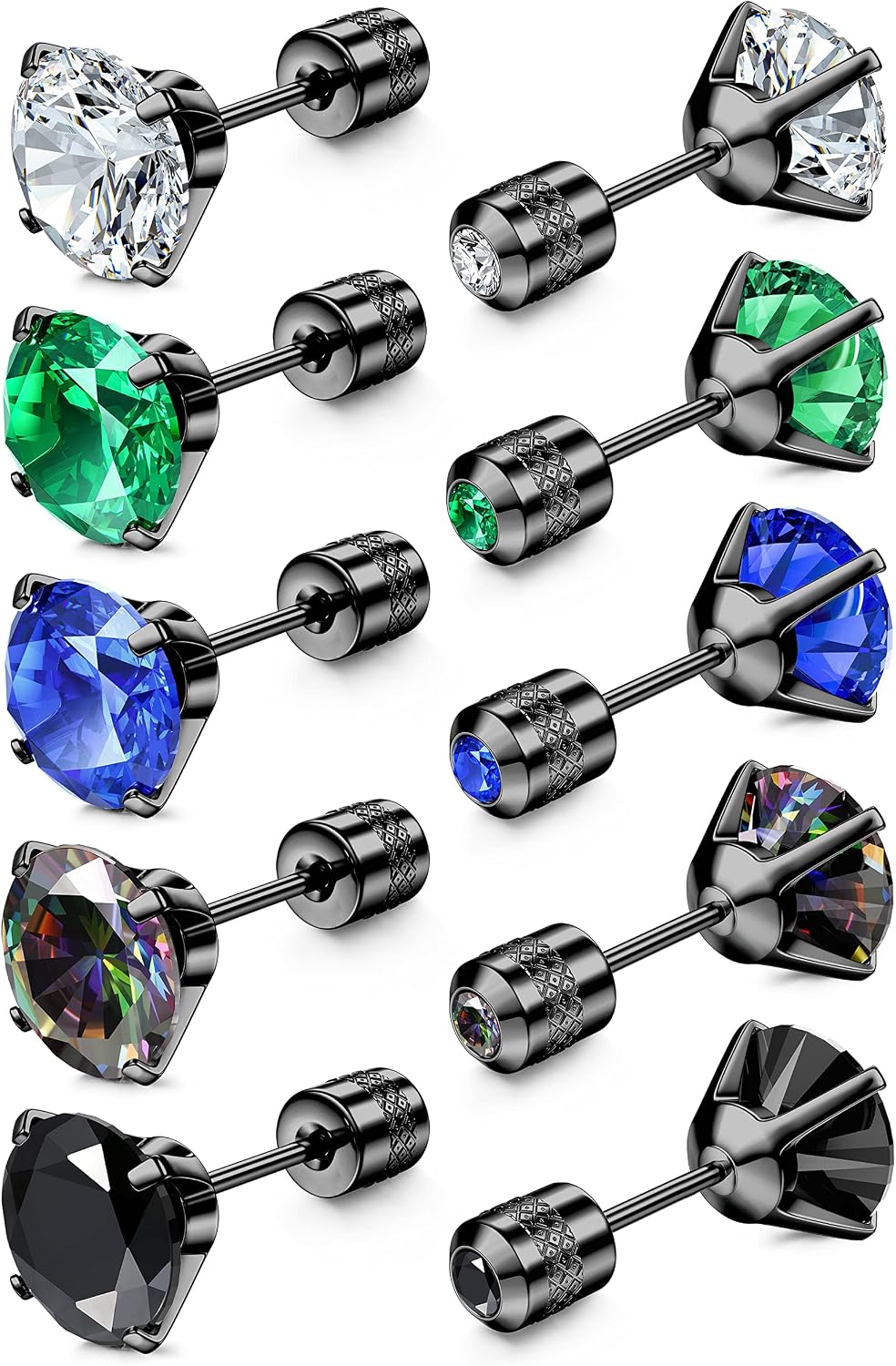 CZ Screw Back Earrings Set for Men